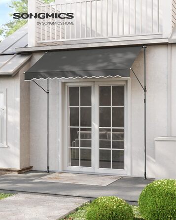 Тент SONGMICS із затискачем, балконний тент, регульований по висоті, з ручним приводом, сонцезахист, для балкону, тераси, саду, 250 x 120 см, антрацит GSA252G02 250 Вт см антрацит