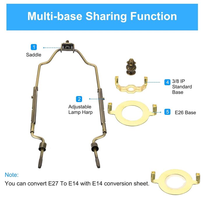 Комплект лампи Арфа з регульованим хвостом абажура Кронштейн Тримач з основою освітлення 3/8 IP E26 для настільного торшера Освітлення Бронза, 8 9 10 11