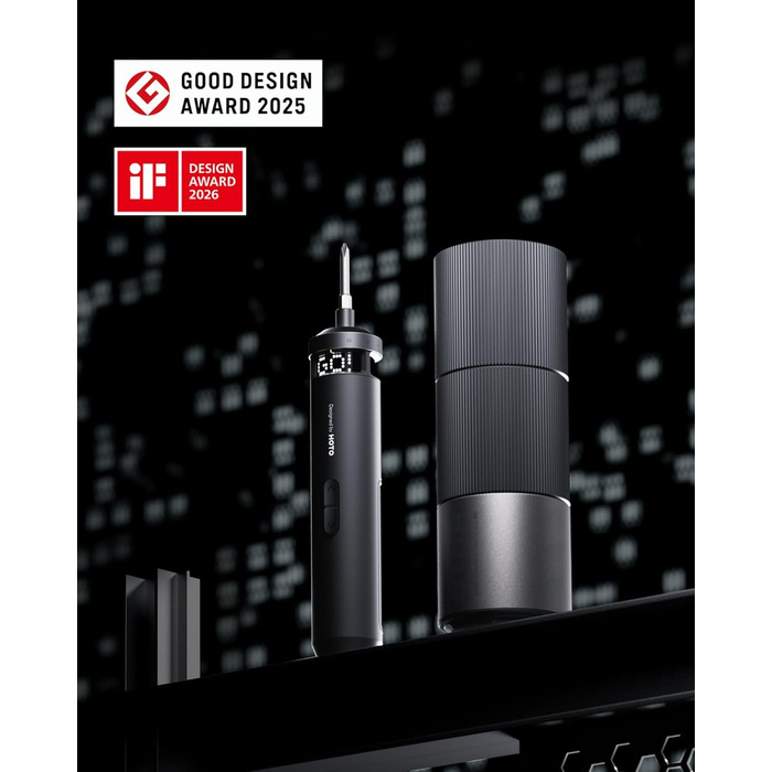 Електричний Шуруповерт з Інтелектуальним Дисплеєм, 6 Режимів Моменту (0.5-6 Нм), Набір Біт 1/4 (30 шт.), Акумулятор 2000 мАг, USB-C, для Електроніки та Домашнього Ремонту