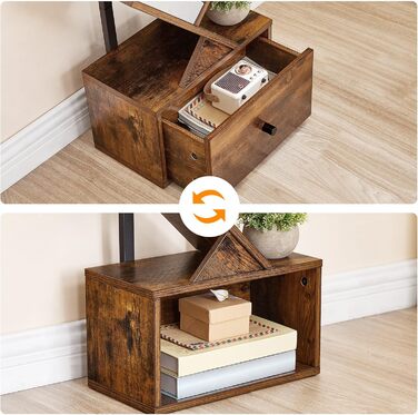 Книжкова полиця HOOBRO з шухлядою, 9-ярусна окремостояча полиця, книжкова полиця у формі дерева, полиця для DVD, окремостояча книжкова вежа, для вітальні, спальні, домашнього офісу, вінтажний коричневий EBF18SJ01G1 вінтажний коричневий чорний