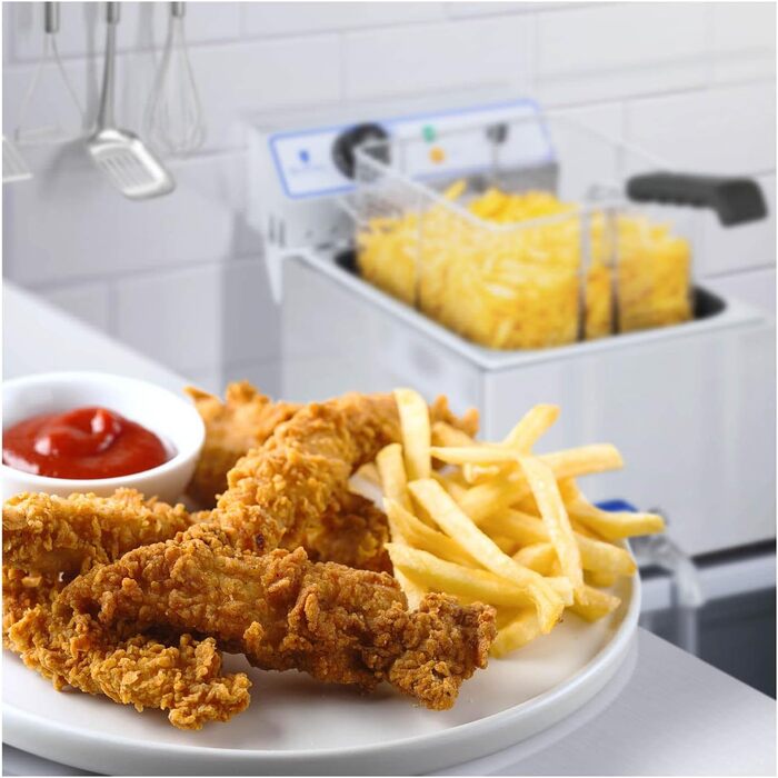 Електрична фритюрниця Royal Catering RCEF 15E з нержавіючої сталі (17 л, 3 000 Вт, термостат, діапазон температур 60-200 C, зливний кран)