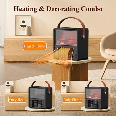 Електричний вентилятор-обігрівач Minthouz 1200 Вт/800 Вт, керамічний обігрівач з 3D-ефектом полум&39я, регульований термостат, енергоефективний, із захистом від перегріву та перекидання для спальні та офісу
