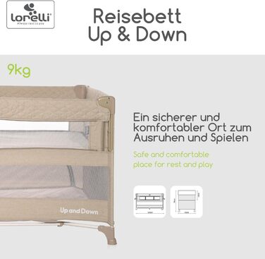Дитяче ліжечко Lorelli 3-в-1, приліжкове ліжечко та манеж, що розкладається вгору та вниз, 2-рівневе дитяче ліжко з боковим входом та складною бічною панеллю, дитяче дорожнє ліжечко, бежево-коричневий колір