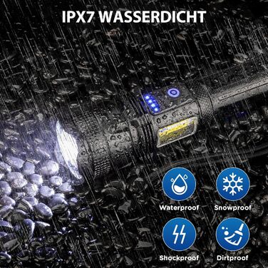 Акумуляторний світлодіодний ліхтарик, 2 шт., надзвичайно яскравий ліхтарик 100 000 люмен із 7 режимами світла та водонепроникністю IPX7, тактичні ліхтарики для кемпінгу, походів, чорний