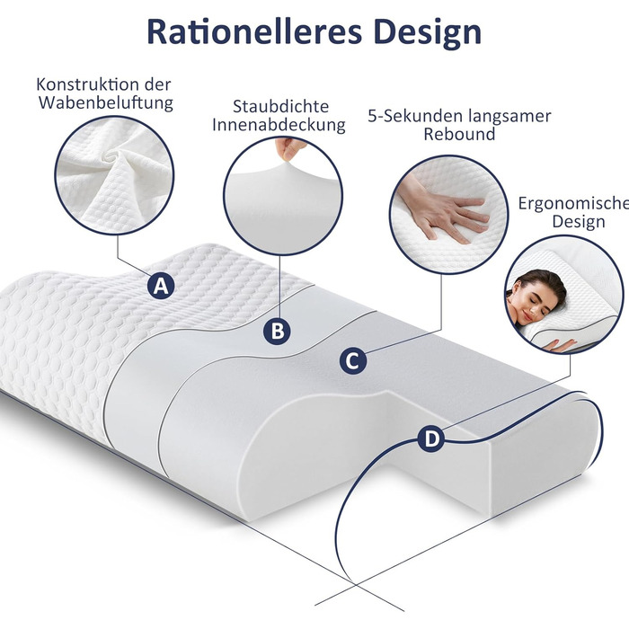 Подушка BedStory з піни з ефектом пам&39яті, регульована по висоті подушка для шиї, ергономічна подушка, подушка для сну на боці для спини та живота (60x36x12/10 см) 36x60x10/12 см