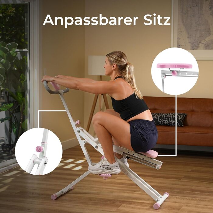 Тренажер для присідань Sunny Health & Fitness Row-N-Ride, складний тренажер із регульованим опором, домашній тренажер для тренування рук, сідниць та ніг, доступний у різних кольорах, рожевий