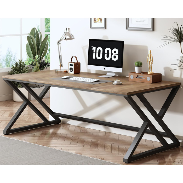 Довгий письмовий стіл HSH для 2 осіб, великий комп&39ютерний стіл, дизайн в індустріальному стилі, офісний стіл, стіл для ПК, ідеально підходить для домашнього офісу, офісу та спальні, міцний стіл у сільському стилі, 180 см, розміри в сільському стилі 180