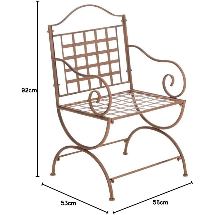 Залізний стілець CLP Lotta в стилі модерн I Вуличне крісло з підлокітниками I Залізне садове крісло ручної роботи I в наявності, колір античний коричневий