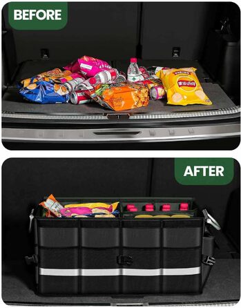 Органайзер для багажника WINHUNT, автомобільний органайзер для зберігання речей з водонепроникним кишенею, складний органайзер з багатьма відділеннями для автомобіля, позашляховика, седана, пікапа (Чорний, 66л) Чорний 66л