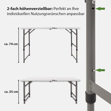 Стіл блошиного ринку TRUTZHOLM, регульований по висоті, 120x60 см, складаний з ручкою для перенесення, стійкий до атмосферних впливів, нержавіючий, кемпінговий стіл, стіл для вечірки, садовий стіл, стіл для обклеювання шпалерами, обідній стіл, фуршетний с