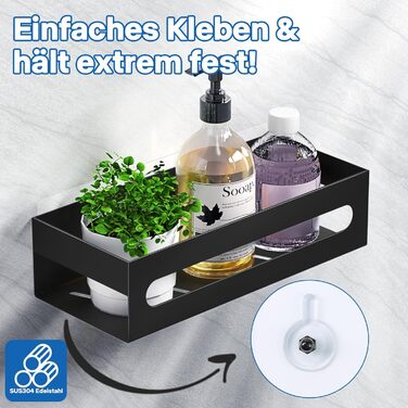 Полиця для душу без свердління, чорна самоклеюча полиця для ванної кімнати, полиця для шампуню та гелю для душу з нержавіючої сталі