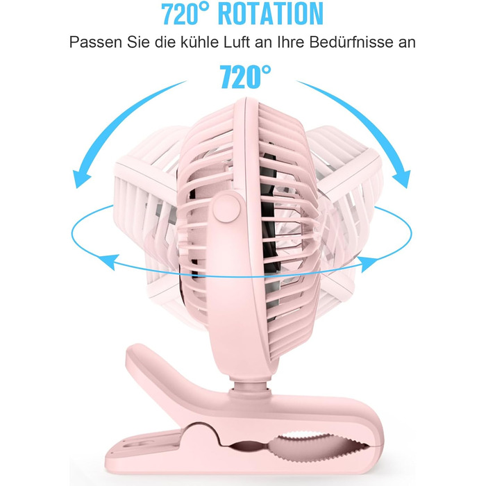 Міні-вентилятор HONYIN із затискачем, обертання на 720 градусів. Маленький USB-вентилятор, міцний стабільний затиск, 3 рівні швидкості, ідеально підходить як настільний вентилятор в офісі та спальні