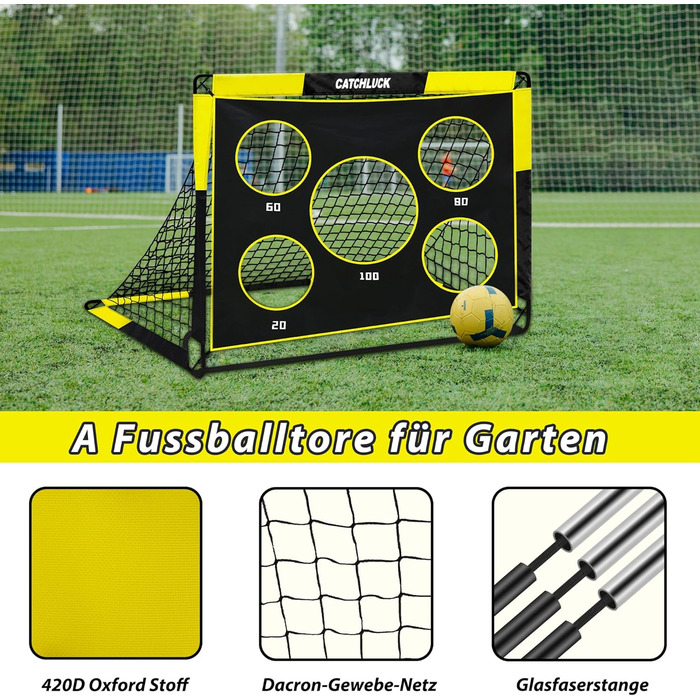 Футбольні ворота для саду, дитячі футбольні ворота 2 в 1, висувні футбольні ворота з лунками для ударів та сумкою для перенесення, кілки для землі, покращення - жовті - 120x90x90