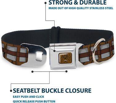 Нашийник для собак Зоряні війни, Чубакка, з ремінною застібкою, коричнево-сірий, 45.7-81.3 см, ширина 3.8 см, великий розмір