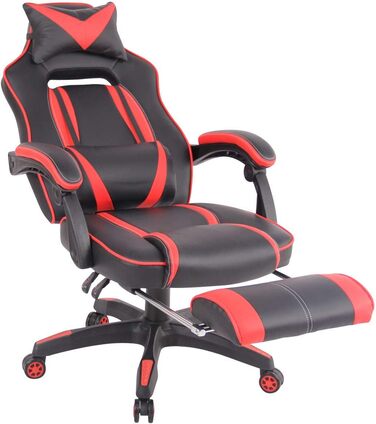 Ігрове офісне крісло CLP з підігрівом та оббивкою зі штучної шкіри Ігрове крісло з підставкою для ніг Регульована висота Комп&39ютерне крісло з підлокітниками, колір чорний/червоний