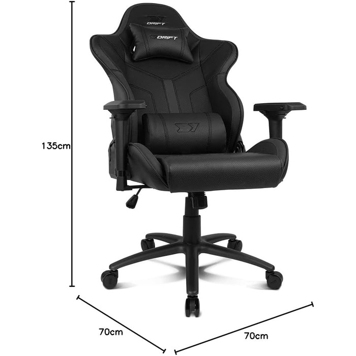 Ергономічне професійне ігрове крісло з 4D-підлокітниками, подушками для попереку та шиї, кутом нахилу 135, тихими коліщатками, чорного кольору, 350