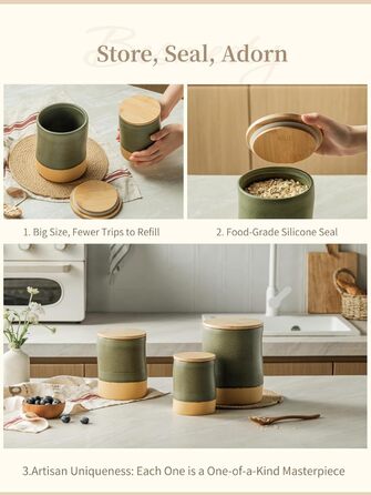 Герметичні контейнери для зберігання Besmeety з кришками, керамічні банки для зберігання, контейнери для зберігання продуктів, кухонне сховище, коробки для зберігання, зелено-жовті (1200 мл x 700 мл)