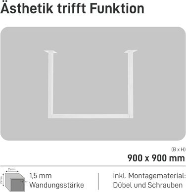 Прямокутна вішалка для одягу, U-подібна, настінна, для ванної кімнати, коридору, кухні, вкл. монтажні елементи (дюбелі та шурупи), порошкове покриття, стійка до іржі (90 см x 90 см, білий) 90 см x 90 см білий