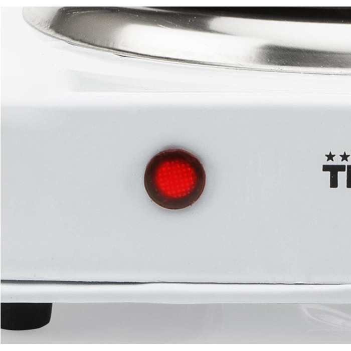 Гаряча плита Tristar KP-6185 Ø 15 см 1000 Вт нержавіюча сталь з термостатом ідеально підходить для кемпінгу біла одинарна конфорка