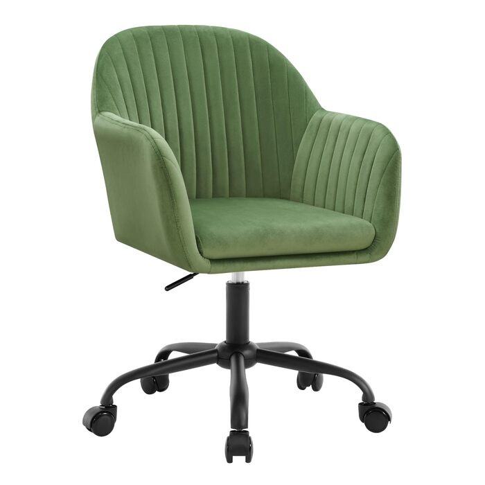Офісне крісло WOLTU, ергономічне офісне крісло, крісло для домашнього офісу з регульованою висотою, туалетне крісло з підлокітниками, обертове крісло з колесами, оксамитове крісло з металевим каркасом, вантажопідйомність 150 кг, зелене