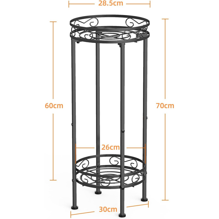Металева підставка для рослин Bomblap, підставка для квітів 70 x 30 см, підставка для кімнатних рослин, висока 2-ярусна підставка для квіткових горщиків, тримач для квіткових горщиків для використання в приміщенні та на вулиці, чорний колір