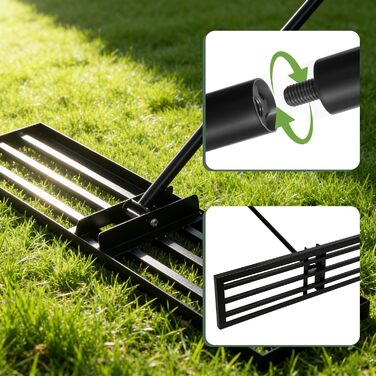 Гребінь для вирівнювання газону Garten L 2026, покращений, з нержавіючої сталі, з оптимізованим різьбовим зєднанням для запобігання ослабленню, регульований, для ґрунту, землі, догляду за газоном та ландшафтного дизайну 4525 см