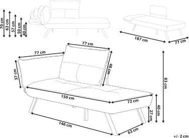 Шезлонг Beliani Тканина світло-блакитний Ліворуч Функція сну водовідштовхувальний Рокамадур