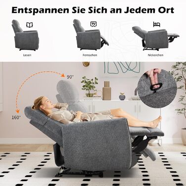 Крісло для телевізора EBELLO з функцією відкидання, регульоване ручне відкидання, одне відкидне крісло, вантажопідйомність до 150 кг, для вітальні/спальні, темно-сірий 1 темно-сірий