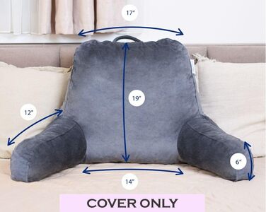 Змінний чохол для подушки для читання ComfortSpa для спинки 19 дюймів, поліестеровий велюр, можна прати в пральній машині та сушити в сушильній машині, сірий