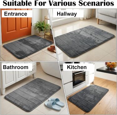 Комплект килимків для ванної з 3 предметів, комплект килимків для ванної кімнати, килимок для ванної/туалету з вирізом, килимок для душу піна з ефектом пам&39яті, нековзний та миється, вбираючий та м&39який, комплект для душу, туалету та ванни, темно-сіри
