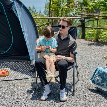 Складаний кемпінговий стілець TIMBER RIDGE, широке сидіння 55 см XXL, м&39який, висока спинка, вантажопідйомність 150 кг, з бічною кишенею, підходить для кемпінгу, саду, балкону, , сірий