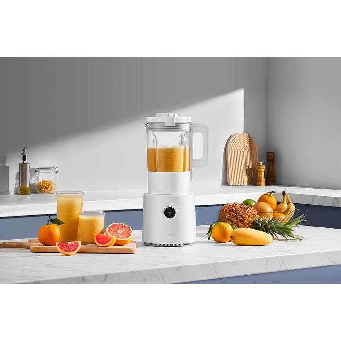 Міксер Xiaomi Smart Blender з функцією нагрівання та додатковим керуванням додатком iOS-Android (режим холоду/тепла, ємність 1,6 літра, 1000 Вт, 9 рівнів швидкості, 8 лопатей, кнопка OLED-дисплея), білий