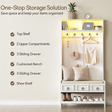 Вішалка для одягу з тумбою для взуття, окремо стояче дерево для передпокою 170 см з лавкою, висувними ящиками, вхідна лавка 3-в-1