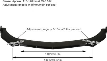 Кромка переднього бампера, 5 шт. Регульований універсальний стильний автомобільний спойлер від 110 до 140 мм, Спойлер переднього бампера проти зіткнення, Автомоди Екстер'єр, Деталі модифікації (глянцевий чорний)