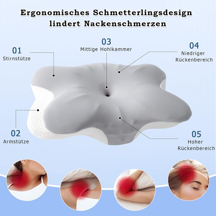 Ортопедична подушка, подушка з піни з ефектом пам&39яті, подушка для підтримки шиї для полегшення болю в шиї, дві висоти, ергономічна подушка для сну на спині, боці та животі, 64x414 см
