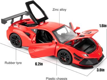 Модель автомобіля Ferrari 488, литий алюмінієвий автомобіль з функцією повернення, дитяча іграшкова машина зі світлом і звуком, колекційна модель іграшка, дитячий подарунок (червоний), 132