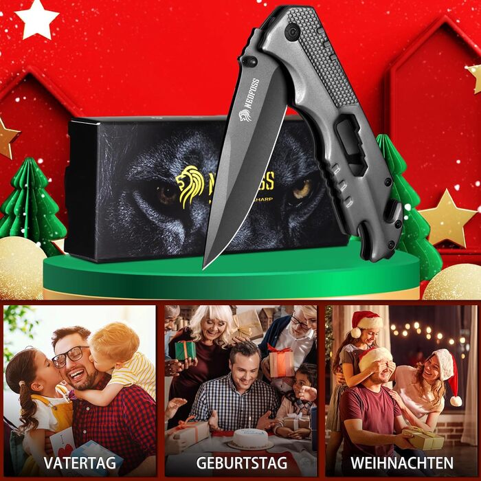 Кишеньковий ніж NedFoss FA48, рятувальний ніж з ремінним різаком та склорізом, складаний ніж з затискачем для ременя, одноручний н