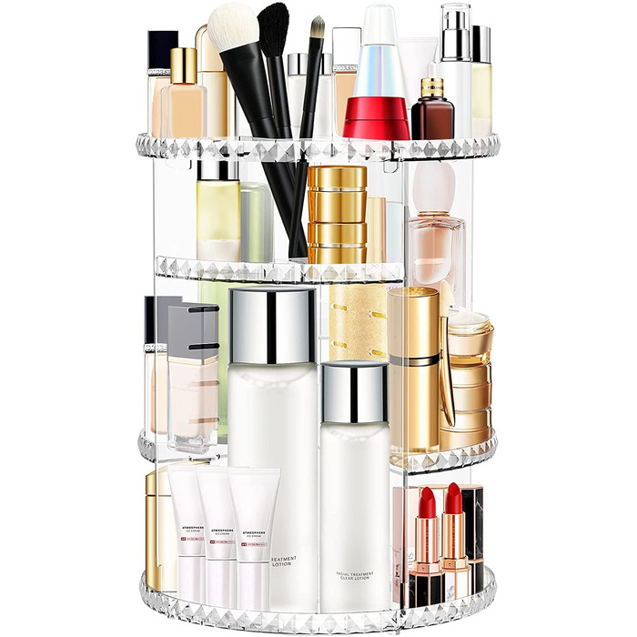 Організатор для макіяжу Withosent, обертовий на 360 косметичний контейнер для зберігання, косметика для догляду за шкірою, аксесуар для комода, спальні, ванної кімнати, прозорий