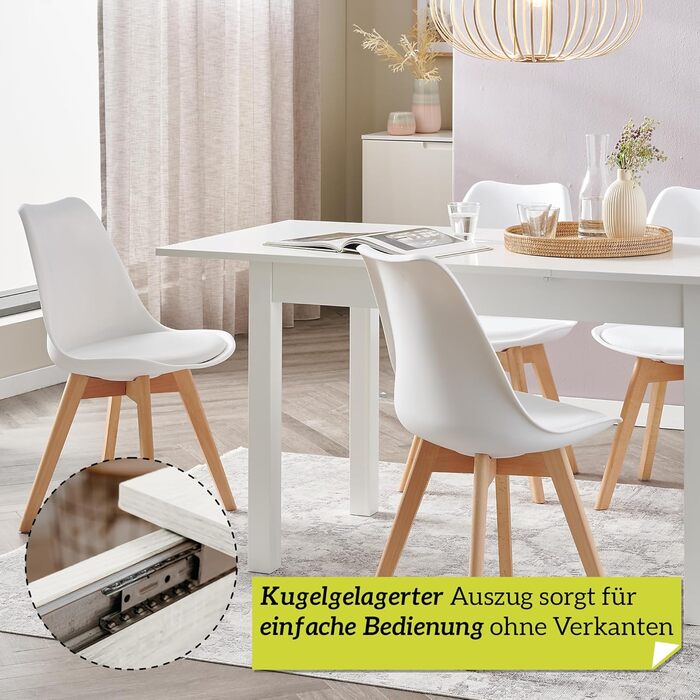 Розумний обідній стіл 140x80 см білий, кухонний стіл розкладний до 180 см, обідній стіл з дерев&39яного композиту, включаючи розсувну дошку, сучасний стіл до 8 осіб білий розсувний прямокутний 140x80 см