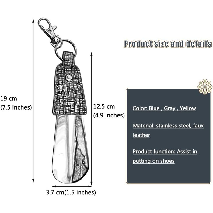 Чоловічий помічник у взутті з 3 частин міні-коротка ручка для подорожей, стабільний і міцний підйомник взуття з нержавіючої сталі з гачком для ключа, захистіть ваше взуття від деформації (колір B Gris