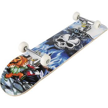 Круїзерний скейтборд з Double Kick - повний комплект для дітей, підлітків та дорослих, 7-шарова увігнута дека з канадського клена, 79 x 19.5 x 9.5 см, візерунок черепа