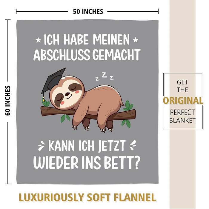 Подарунок на ступінь бакалавра, подарунки на випускний у середній школі, подарунок на ступінь магістра - м&39які подарунки-ковдри для успішного складання іспитів, подарунок на докторат, лінивець з ступенем, сірий, 50&39 x 60&39