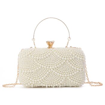 Жіноче перлове клатч-схвачення, елегантні весільні сумочки, вечірня сумочка, сумочка для нареченої, сумка на ланцюжку для вечірки та випускного, біла