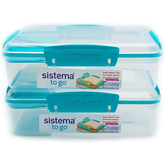 Набір контейнерів для обіду Sistema Подвійний перекус, 975 мл - кольори м'ятний/блакитний