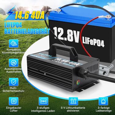 Зарядний пристрій KAISAL 12V 20A LiFePO4, зарядний пристрій для літієвих акумуляторів 14.6V для 12V LiFePO4 акумуляторів, 3-етапний автоматичний інтелект для кемперів, човнів та сонячних систем