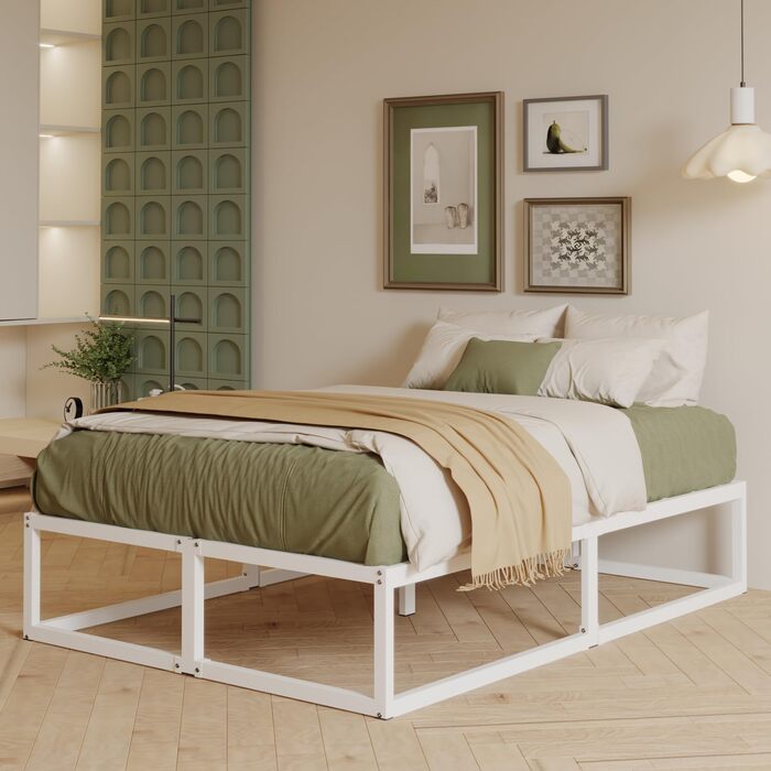 Каркас ліжка EMODA 120 x 200 см з рейковою основою, двоспальне ліжко заввишки 36 см, багато місця для зберігання, міцне металеве ліжко, легке складання, безшумне, біле 120 x 200 см