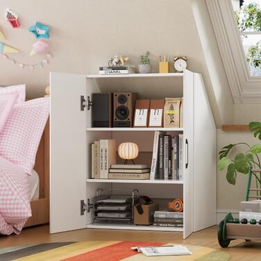 Похила стельова полиця MSFE з 2 дверима, 100x80x51,5 см, шафа для похилих стін у спальнях на горищі, біла дерев&39яна книжкова полиця, 4-рівнева полиця для похилих стель (2 двері)