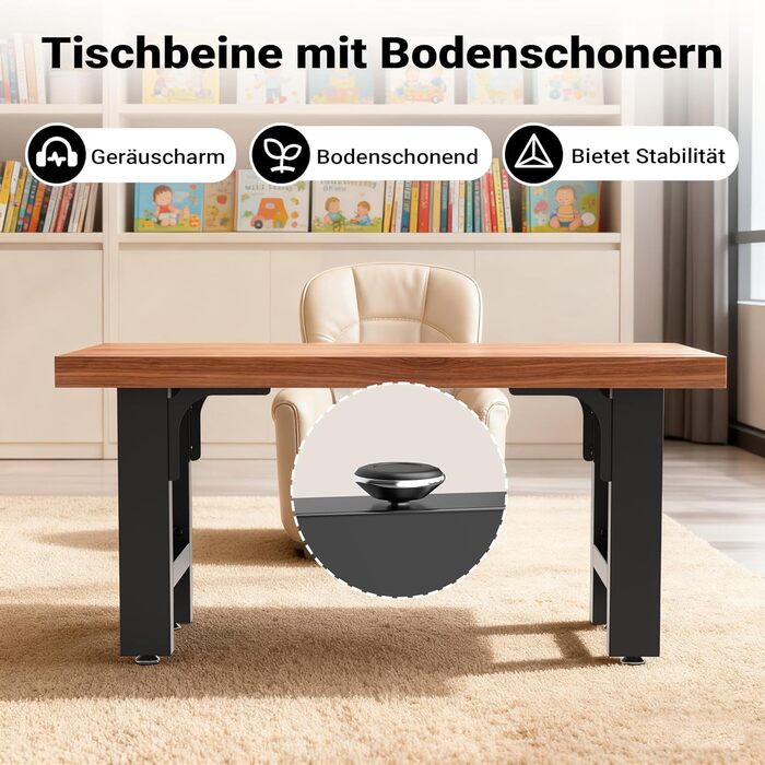 Сталеві ніжки для столу Wiltec, комплект з 2 шт., квадратні труби 60x72 см, чорне порошкове покриття, доріжки для столу, каркас столу, основа столу