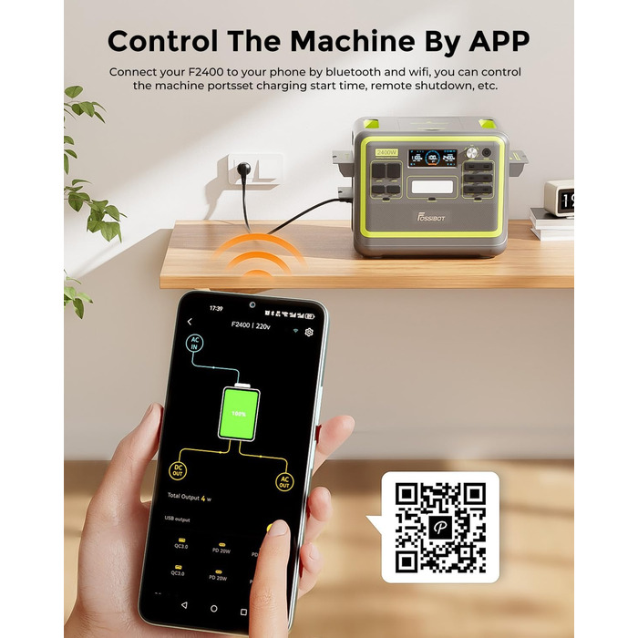 Портативна електростанція FOSSiBOT F2400 з LiFePO4 ємністю 2048 Втгод, сонячний генератор потужністю 2400 Вт (пікова потужність 4800 Вт), 230 В, 3 виходи змінного струму, надшвидка зарядка для аварійного живлення, домашнє джерело живлення, кемпінг, F2400 