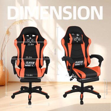 Ергономічне ігрове крісло FRANKYSTAR Clutch, офісне крісло з поперековою подушкою, підголівником та підставкою для ніг з ПВХ, чорного та червоного кольорів